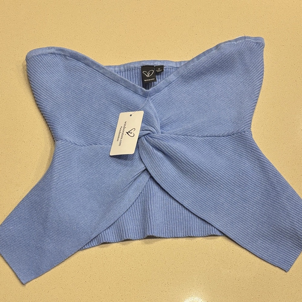 Windsor Light Blue Twist Front Crop Top